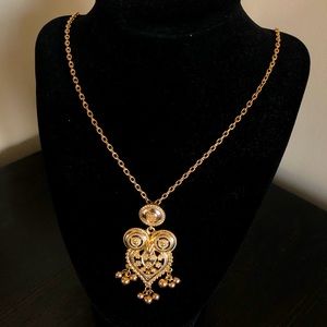 Vintage owl necklace gold tone